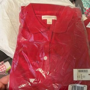 Aeropostale Long Sleeve Uniform Pique Red Polo